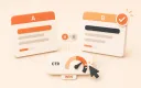 Easton editorial illustration: two headline cards balanced above a click-through meter