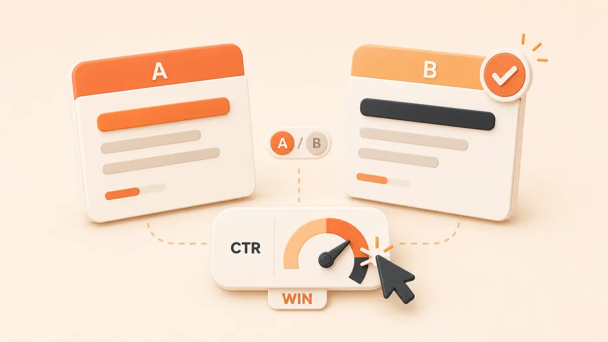 Easton editorial illustration: two headline cards balanced above a click-through meter