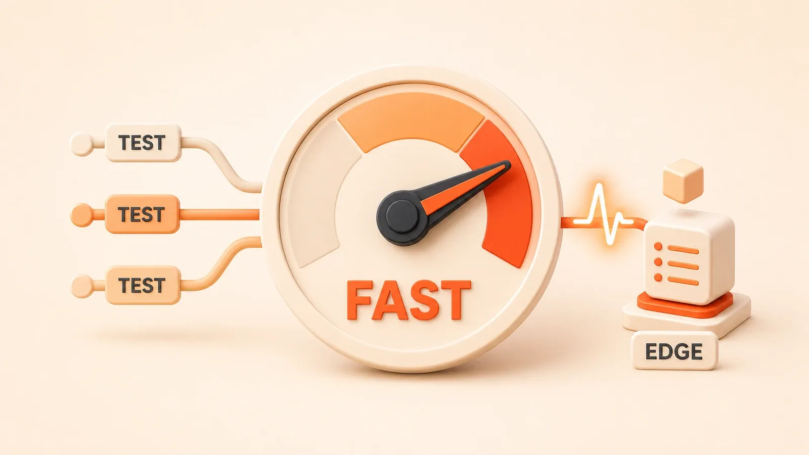 Easton editorial illustration: one large speedometer selecting one of three network routes