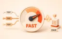 Easton editorial illustration: one large speedometer selecting one of three network routes