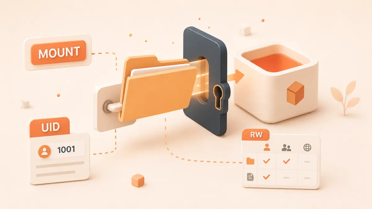Easton editorial illustration: one mounted folder passing through an ownership lock into a container