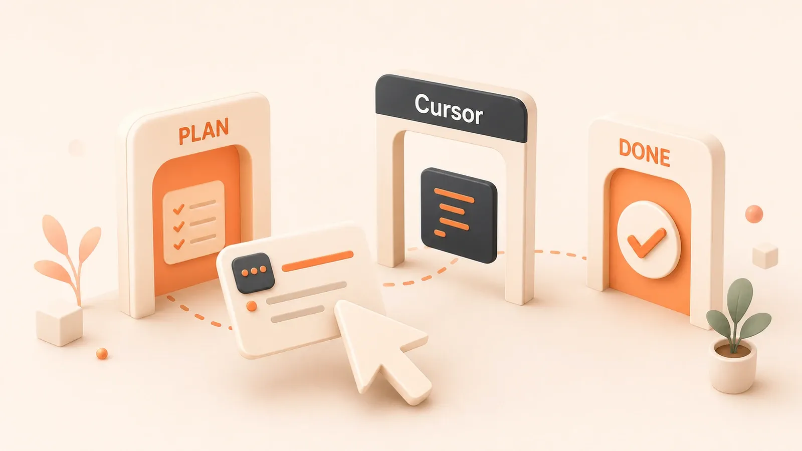 Easton editorial illustration: one agent pointer moving a task card through three gates