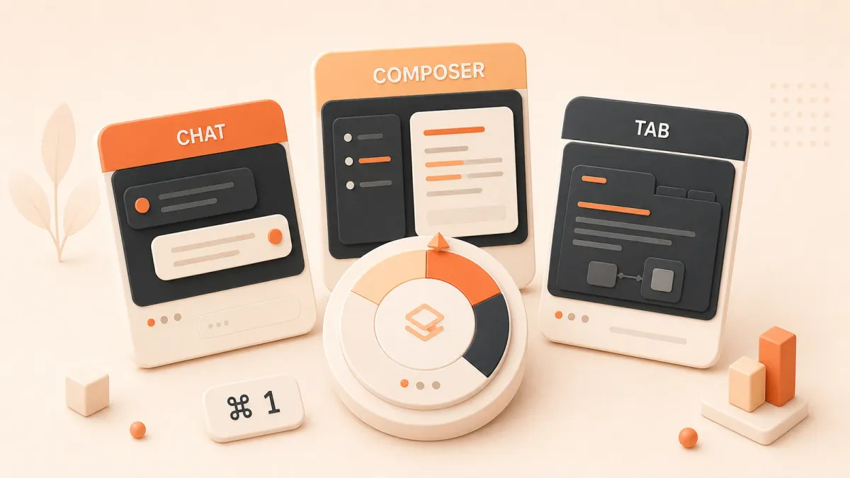 Easton editorial illustration: three large editor-mode cards around one task dial