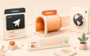 Easton editorial illustration: one charcoal editor card passing through an orange proxy tunnel