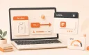 Easton editorial illustration: one laptop workspace loading a model cube into local chat