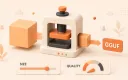 Easton editorial illustration: one large model cube compressed into one smaller GGUF cube