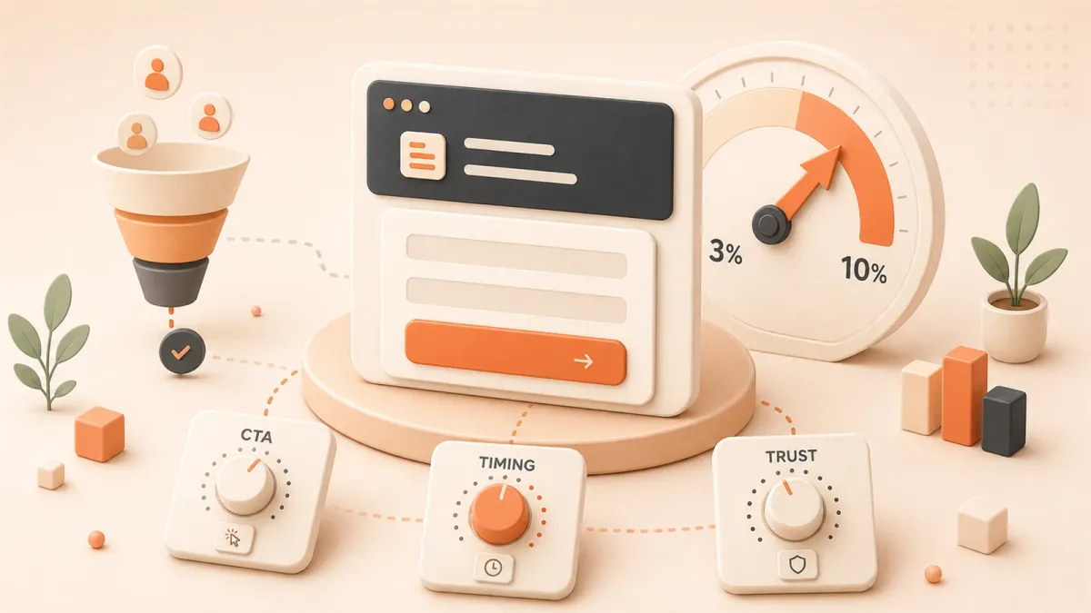 Easton editorial illustration: central compact subscription form with one clear action button