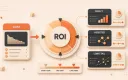 Easton editorial illustration: central ROI equation wheel connected to direct, assisted, and long-tail return ledgers