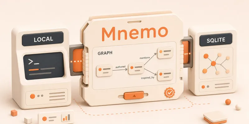 Easton editorial illustration: portable local memory cartridge, local model terminal dock, SQLite graph index
