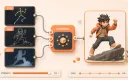 Easton editorial illustration: central orange ControlNet node with visible input and output sockets, three compact reference tiles showing a pose skeleton, Canny edges, and depth contours, one framed output portrait whose pose and composition match the reference tiles