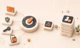 Easton editorial illustration: one dominant circular payment-routing switch with four selectable rails, one downstream stacked entitlement ledger/database receiving the verified flow