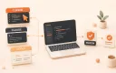 Easton editorial illustration: central laptop workbench with three distinct inbound lanes and one verified outbound release gate