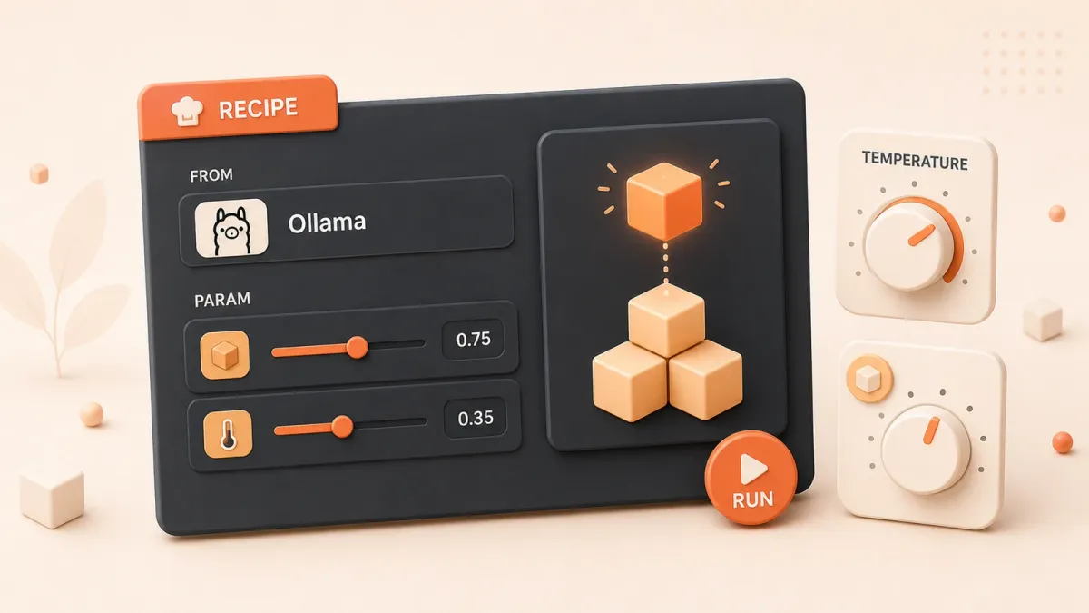 Easton editorial illustration: one large recipe-like code card assembling a model cube