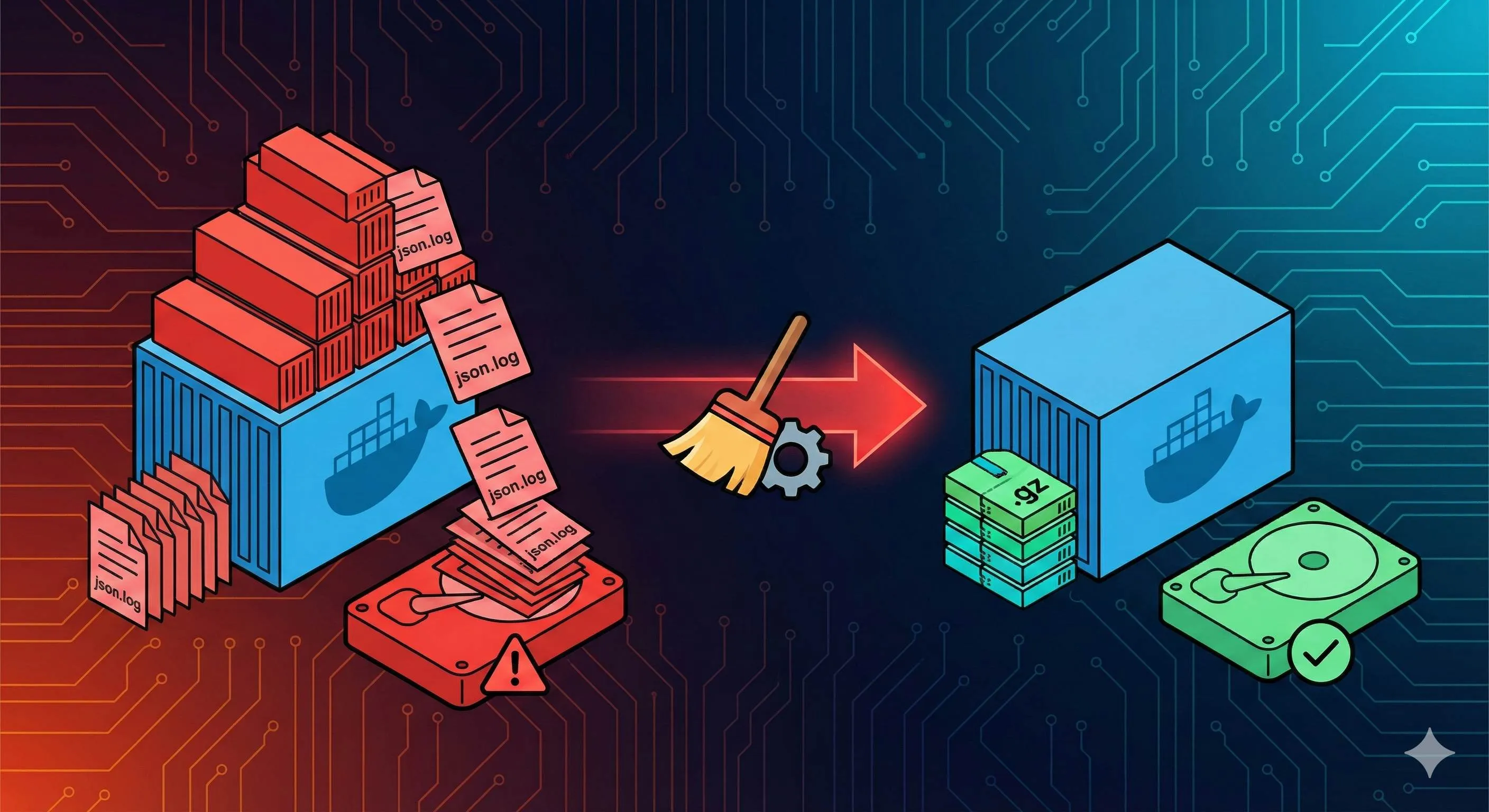 Docker log cleanup and management illustration