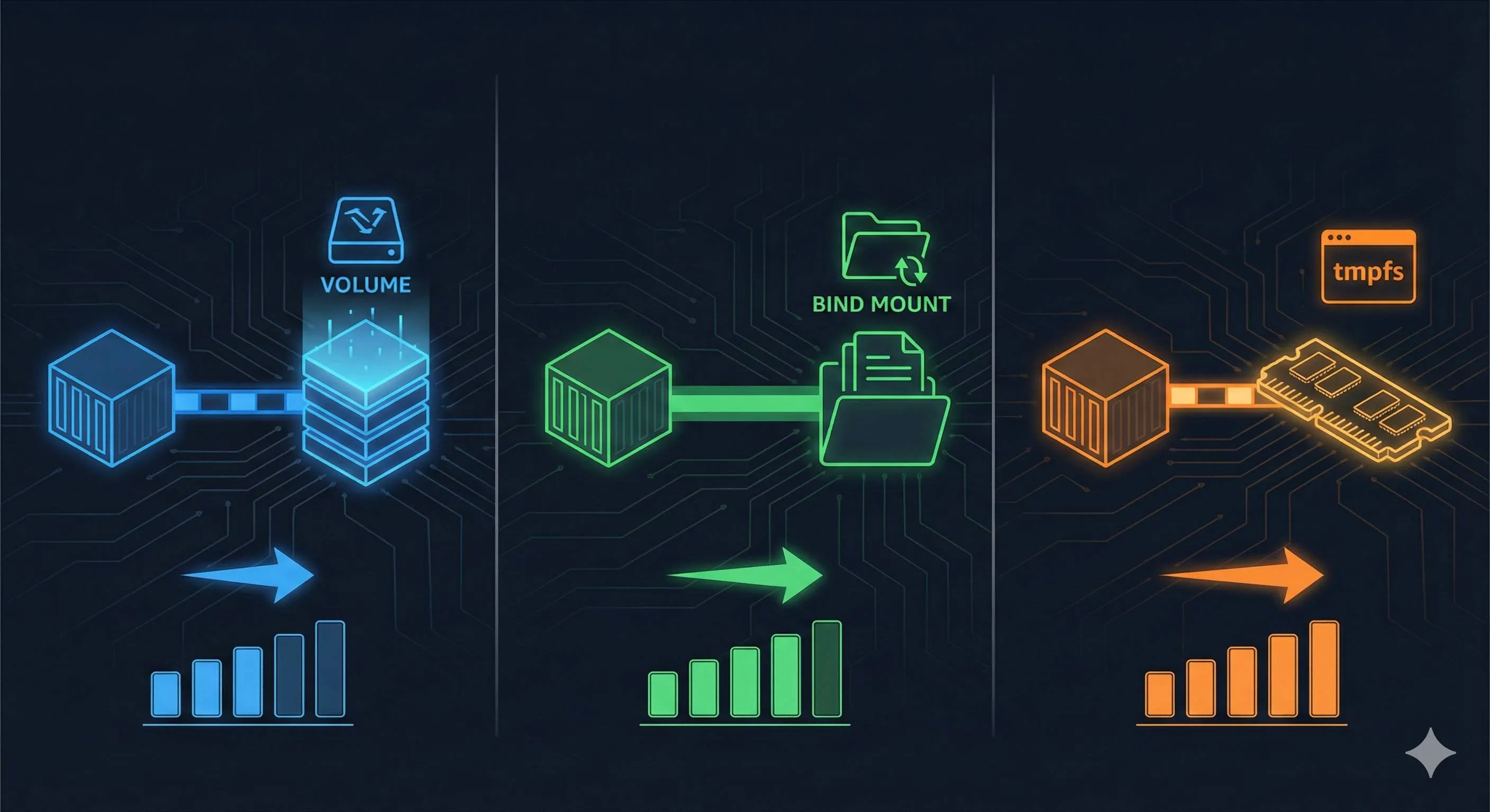 Docker mounting methods comparison diagram