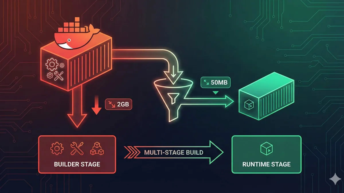 Docker multi-stage build process diagram