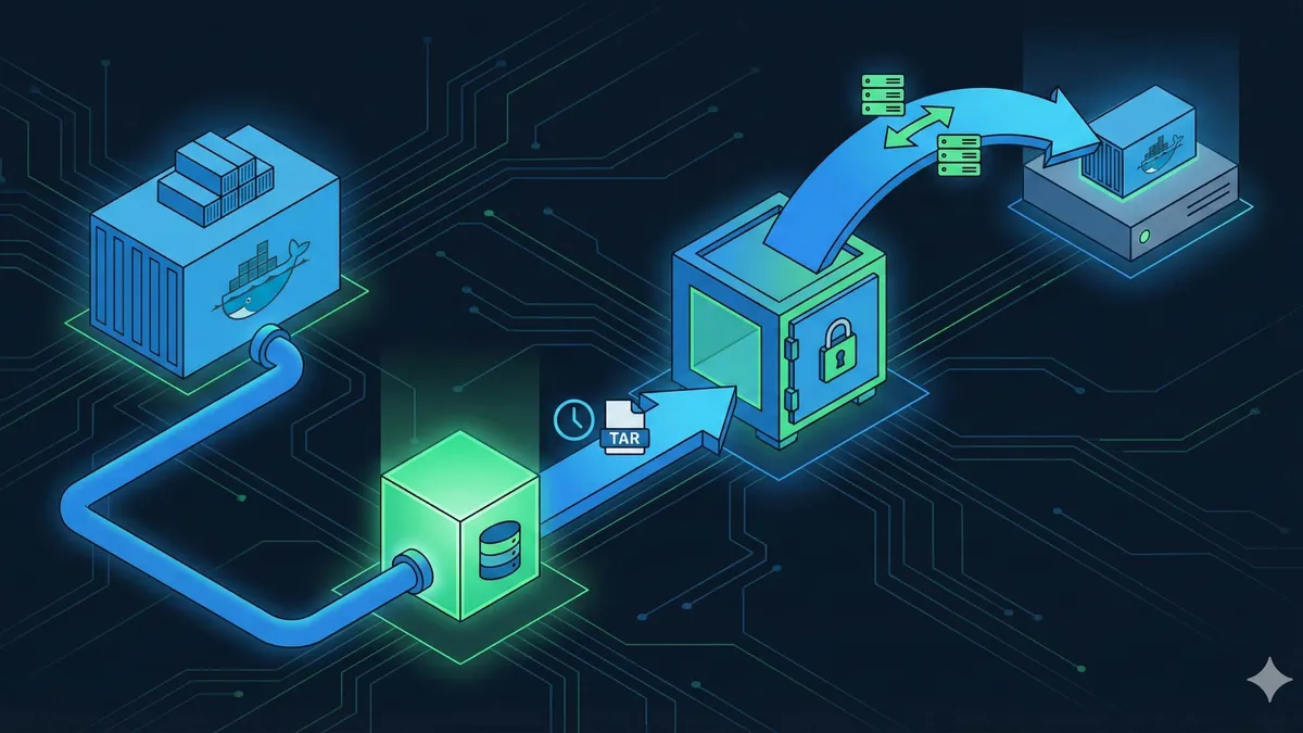 Dockerデータボリュームのバックアップと移行の図解