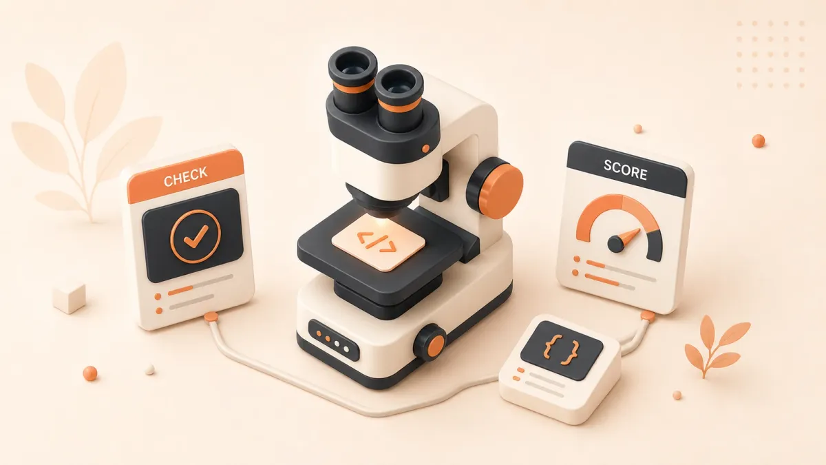 Easton editorial illustration: patch inspection microscope