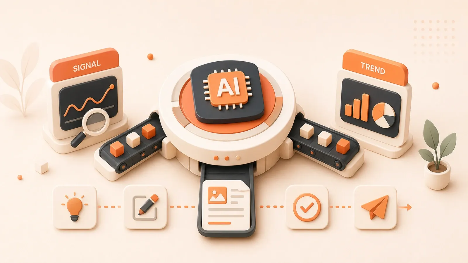 Easton editorial illustration: SEO-to-publishing automation line