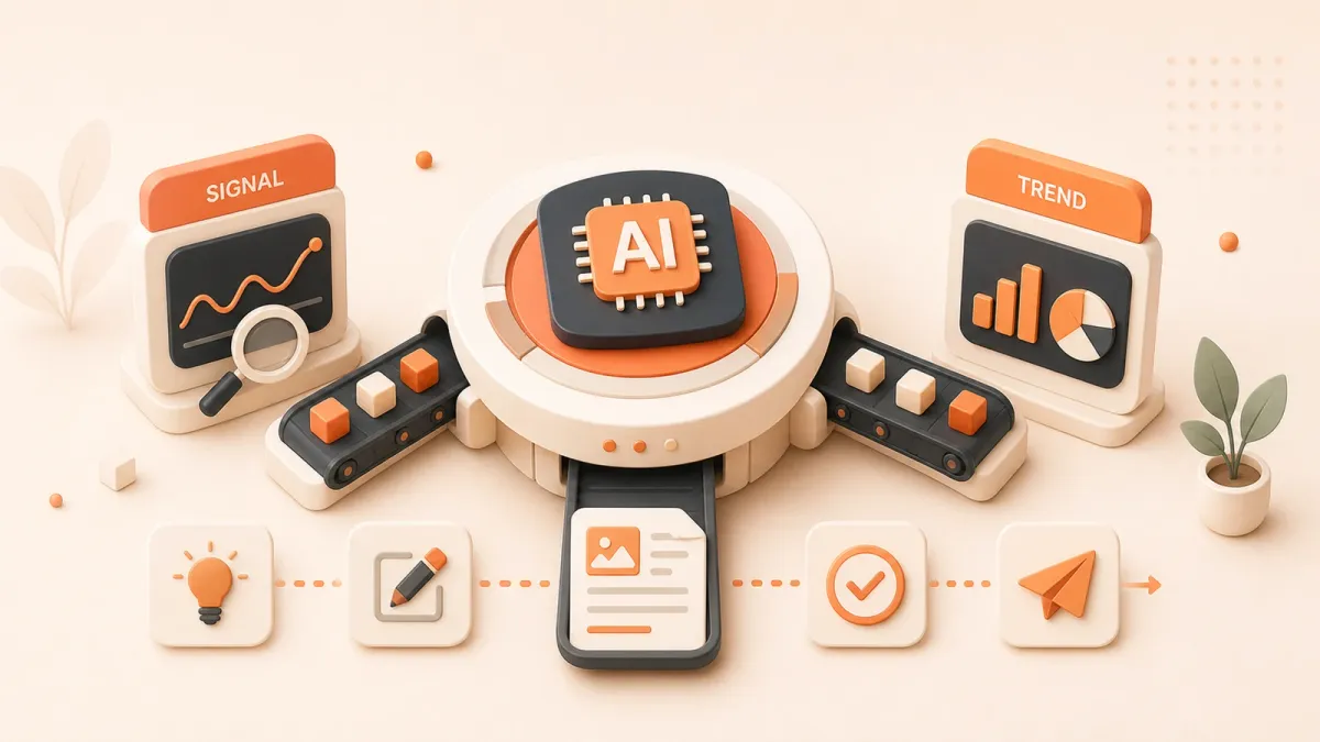 Easton editorial illustration: SEO-to-publishing automation line