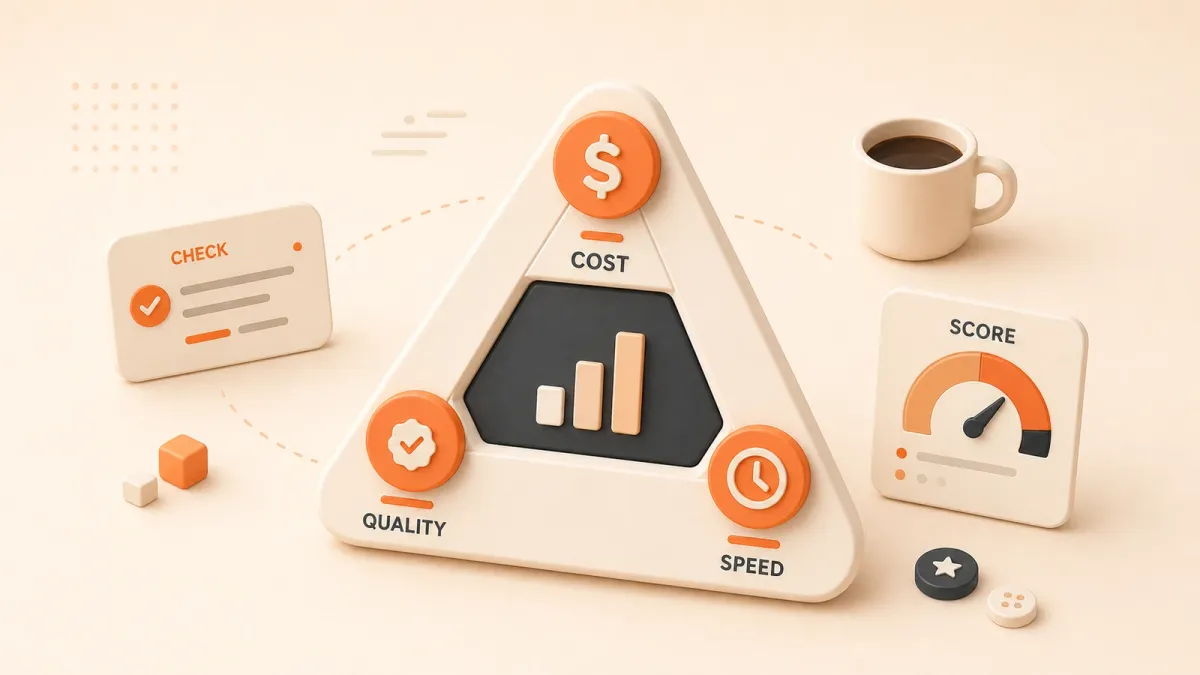 Easton editorial illustration: cost-quality-speed triangle
