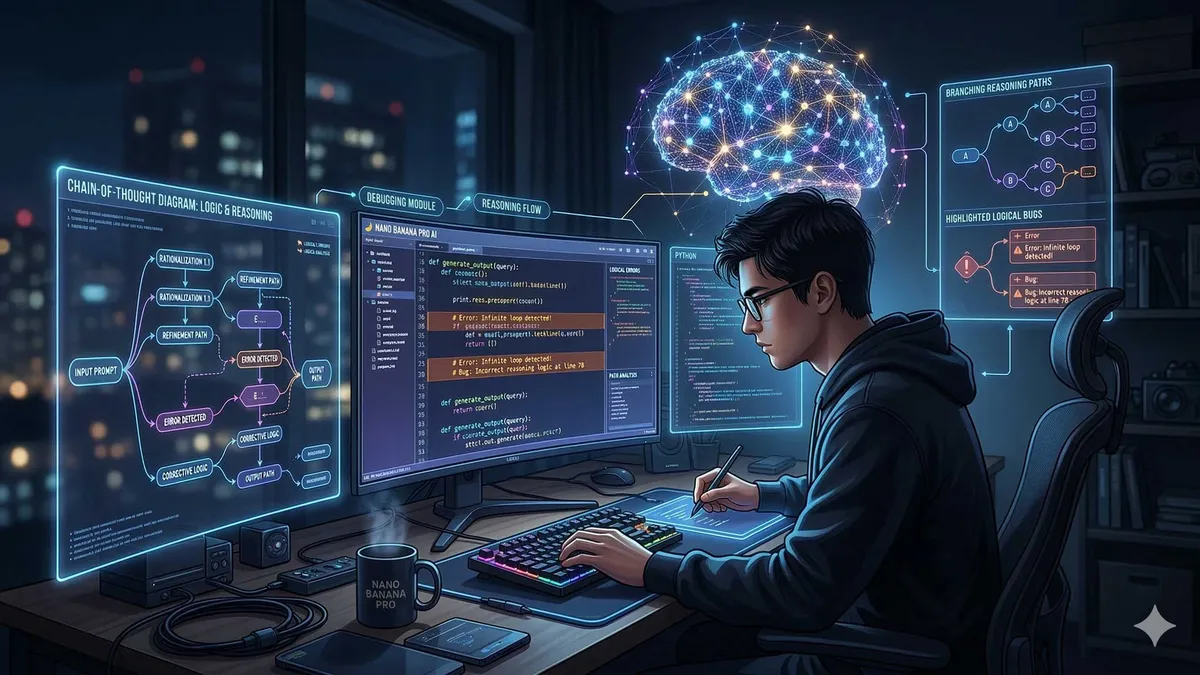 Gemini 思考チェーンのデバッグ過程を示すイメージ図