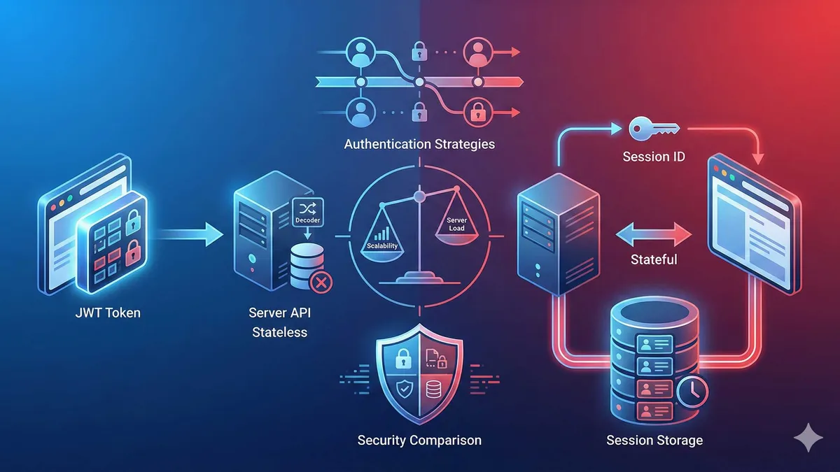 JWT vs Session authentication strategy comparison diagram