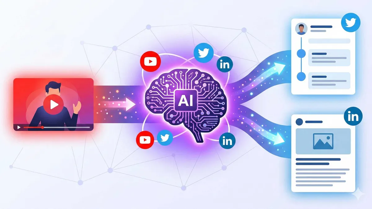 YouTubeからマルチプラットフォーム配信までの完全なワークフローを示すOpenClawコンテンツ自動化フローチャート