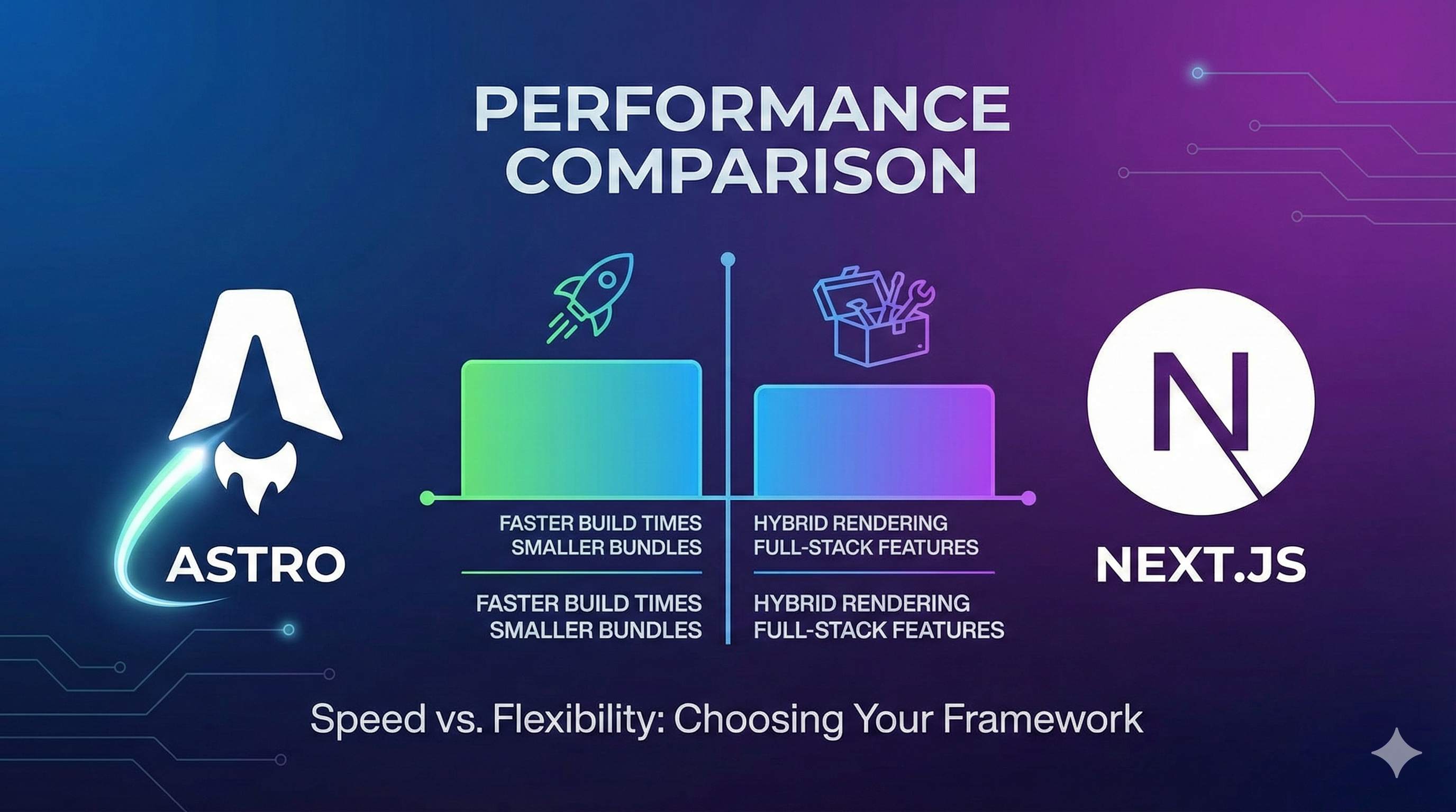 Astro和Next.js框架对比示意图,展示性能和功能差异